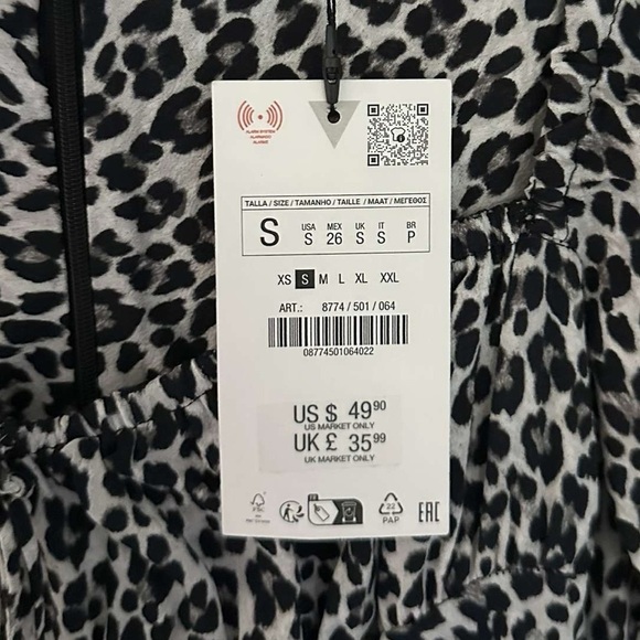 ZARA-Animal Print dress-size Small-black/white-NWT-Retail $50 - Picture 8 of 12